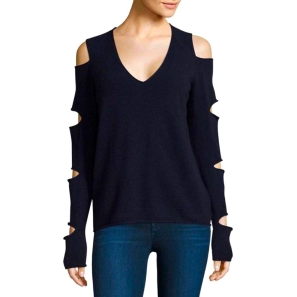 Skull Cashmere Black Cold-Shoulder Cutout Sweater